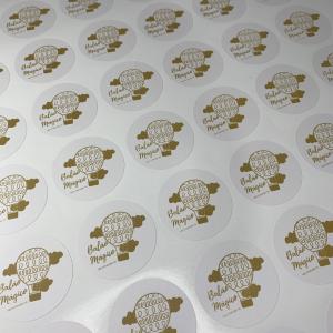 ADESIVO PAPEL REDONDO PERSONALIZADO PAPEL COLA EMBORRACHADA DIÂMETRO 3cm 4 CORES CMYK LAMINAÇÃO  FOLHA COM 96 ADESIVOS